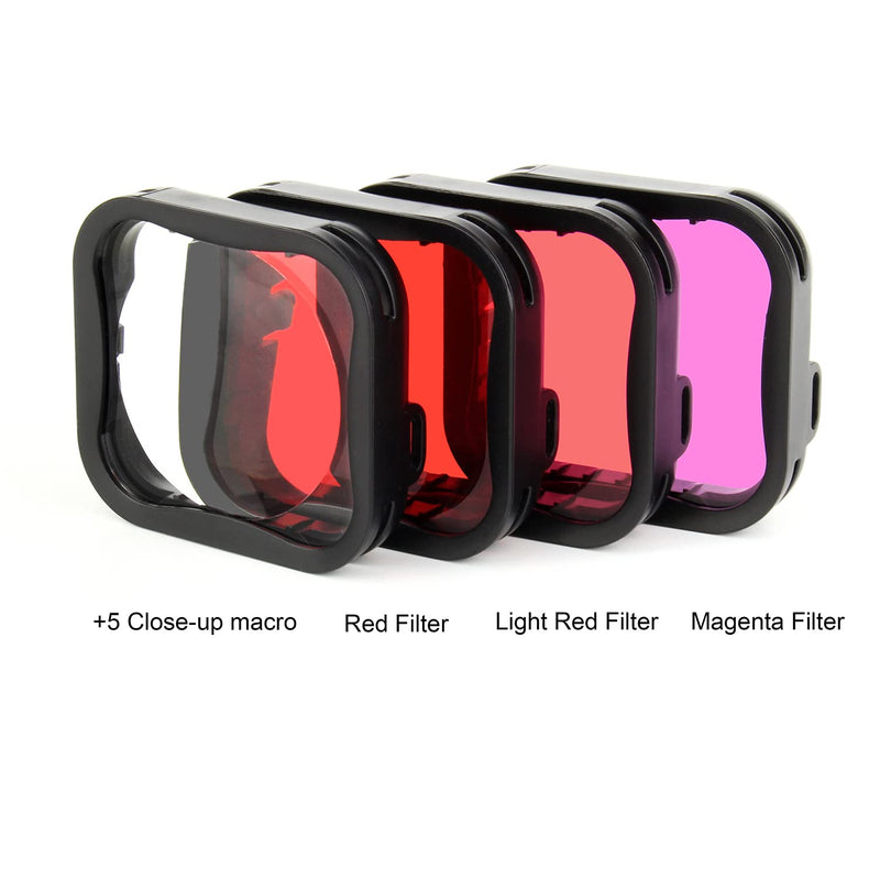  [AUSTRALIA] - SOONSUN Waterproof Housing Case with 4-Pack Lens Filters for GoPro Hero 7 6 5 Black Hero (2018), Dive Housing with Red, Light Red, Magenta, and 5x Close-up Filters for Underwater Video and Photography Waterproof Housing with 4-Pack filter