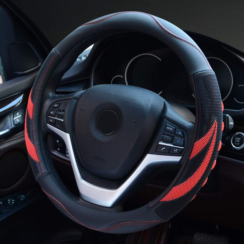 Alusbell Microfiber Leather Steering Wheel Cover Breathable Auto Car Steering Wheel Cover for Men Universal 15 Inches Red Standard Size (14.5"-15") - LeoForward Australia