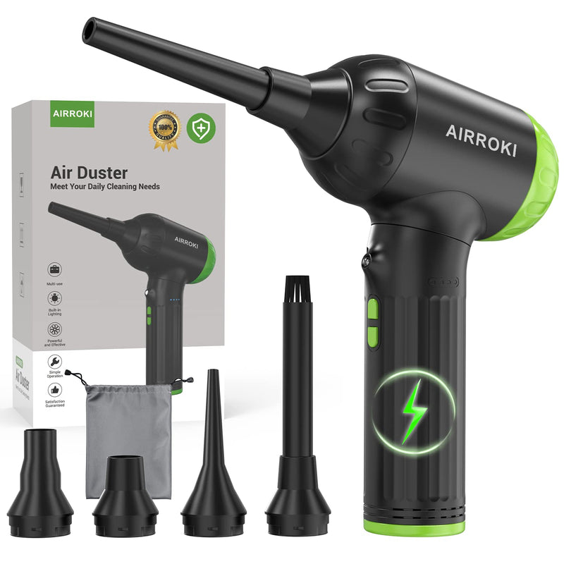  [AUSTRALIA] - Compressed-Air-Duster-Electric-Air-Duster for Computers - 90000RPM 3 Speeds-Powerful Cordless Compressed Air - 7500mAh Rechargeable Battery Air Duster TI25002-GRN