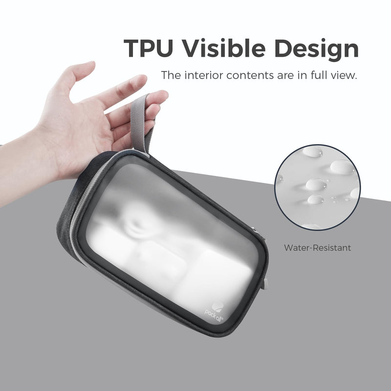  [AUSTRALIA] - pack all Clear Electronic Organizer, TPU Cable Organizer Bag, Compact Cord Travel Organizer for Cables, Chargers, Phones, USB cords, SD Cards (Black) Black