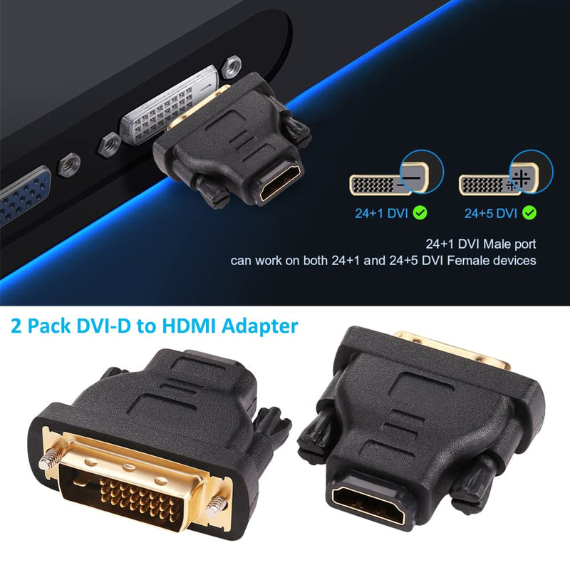  [AUSTRALIA] - 2 Pack HDMI to DVI Connector, DTECH DVI Male to HDMI Female Adapter Bidirectional DVI-D Converter 4K 1080P for Monitor Projector Computer