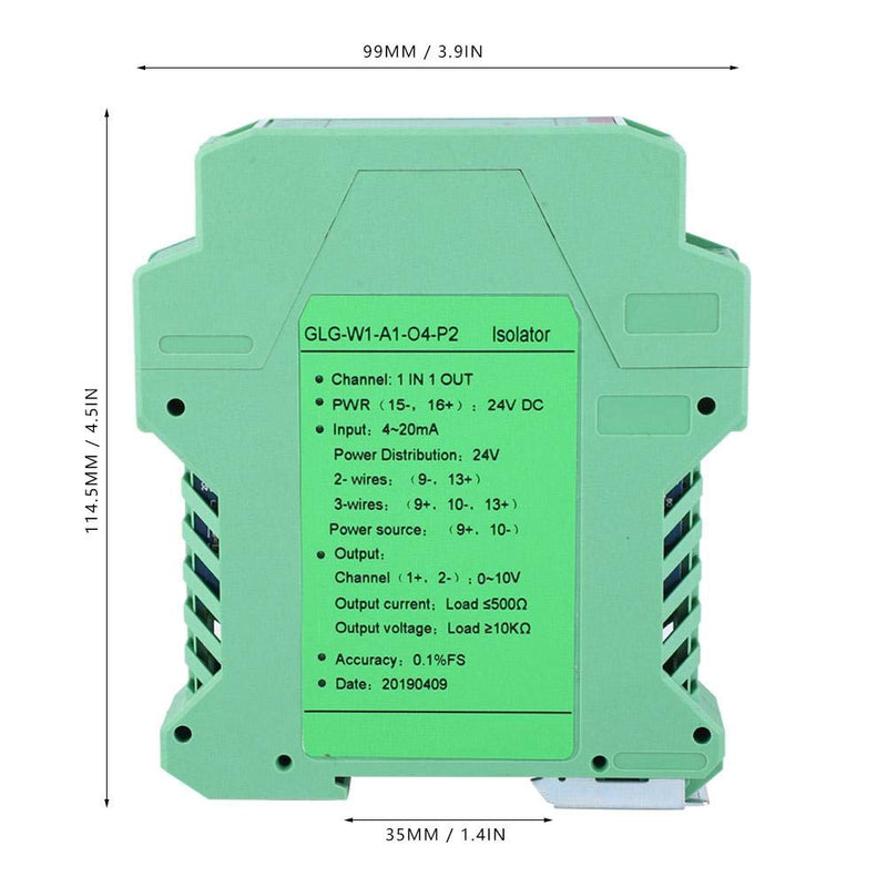  [AUSTRALIA] - DC signal conditioner, DC 24V D current signal isolator transmitter 4-20 milliamperes PLC detection signal conditioner (1 in 1 out, 4-20mA to 0-10V)