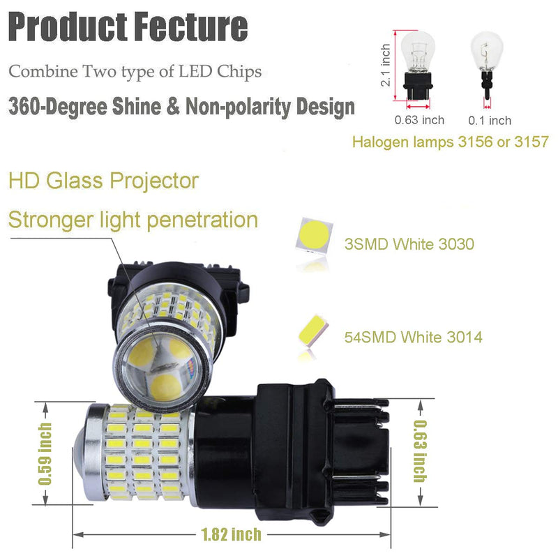 iBrightstar Newest 9-30V Super Bright Low Power 3156 3157 3057 4157 LED Bulbs with Projector Replacement for Back Up Reverse Lights and Tail Brake Parking Lights, Xenon White - LeoForward Australia