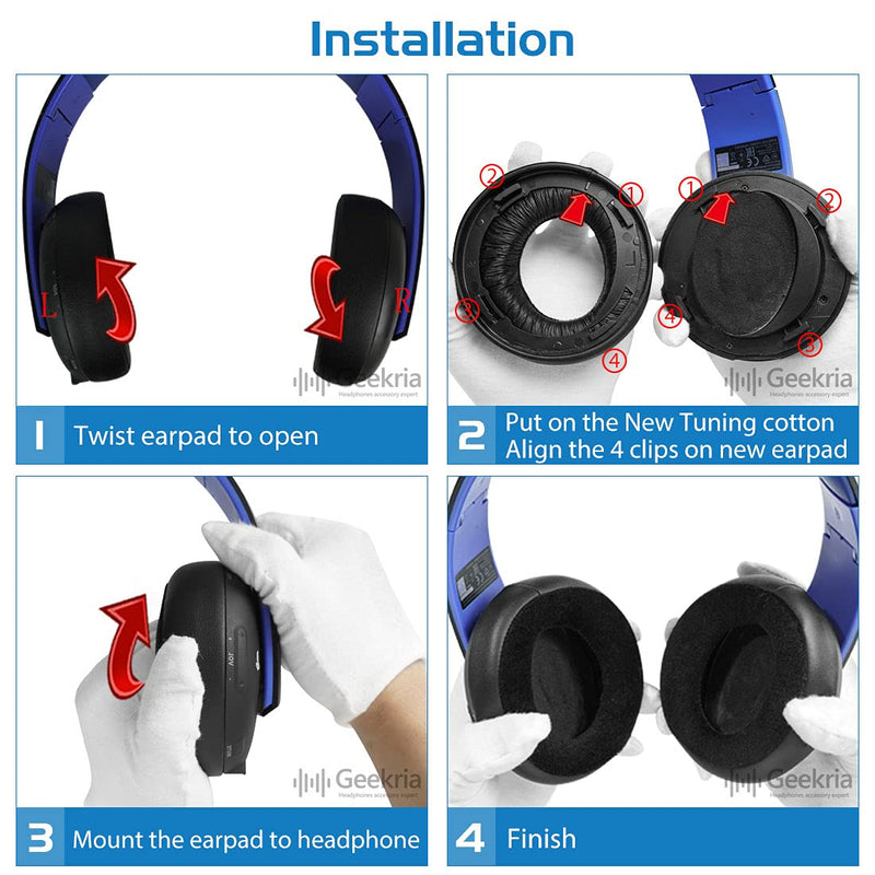  [AUSTRALIA] - Geekria Earpad + Headband Compatible with Sony Playstation Gold Wireless/S4/PS3/PSV Gold Wireless Headphone Ear Pad and Headband Pad/Ear Cushion + Headband Cushion/Repair Parts Suit (Black/Blue)