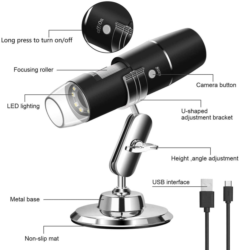  [AUSTRALIA] - WADEO Digital USB Microscope, Portable WiFi Microscope 50X-1000X Magnification with Endoscopy and 8 LED, Digital Microscope for Android, iOS, Windows Silver, 50X-1000X Magnification