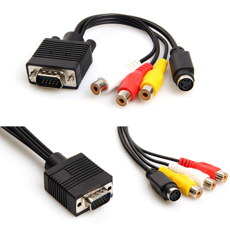  [AUSTRALIA] - OUOU VGA to RCA Cable〔2 Pack 〕VGA Male to S-Video 3 RCA Jack Female Composite AV TV Out Adapter Converter Video Cable for TV PC Computer AV Projector