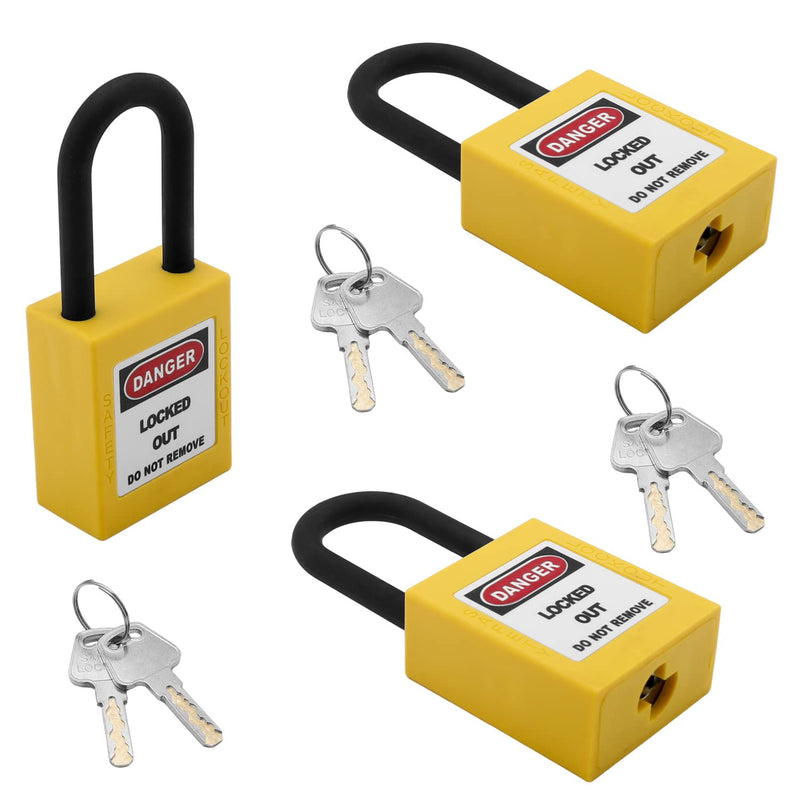  [AUSTRALIA] - MroMax Lockout Tagout Lock, Safety Padlock Keyed Differently,Loto Security Padlock Nylon Shackle Yellow Padlock for Lock Out Tag Out 3Pcs