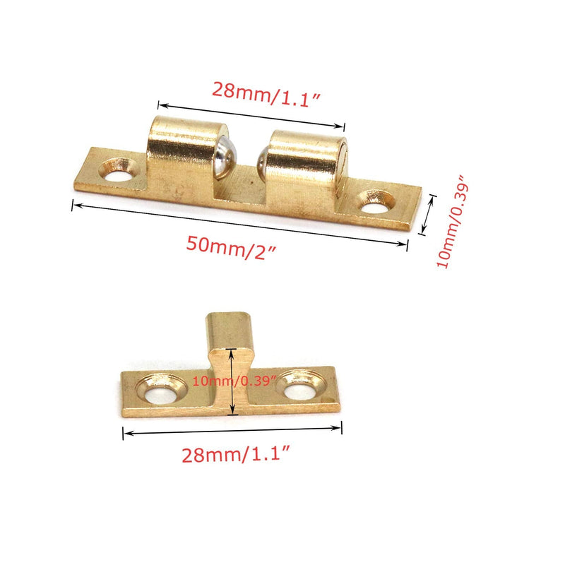  [AUSTRALIA] - 50MM Ball Catch Omitfu Set of 6 Solid Brass Adjustable Double Ball Tension Roller Catch Latch Hardware Fitting for Cabinet Closet Furniture Door with Screws 50mm Gold