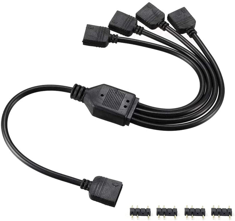  [AUSTRALIA] - novonest 5V 3Pin Addressable RGB 1 to 4 Splitter Cable,Y-Shaped Fan and Pc Led Strip Extension Cable,LED Strip and ARGB Fan Connector,Equipped with 4 Male pins,53ARGB(1-Pack) 53ARGB 5V 3-PIN ARGB 1 to 4