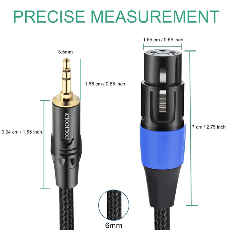 [AUSTRALIA] - COLICOLY XLR to 3.5mm Cable, Female XLR to 1/8 inch Mini Stereo Jack Aux Microphone Cable Mic Cord - 6.6ft 6.6feet