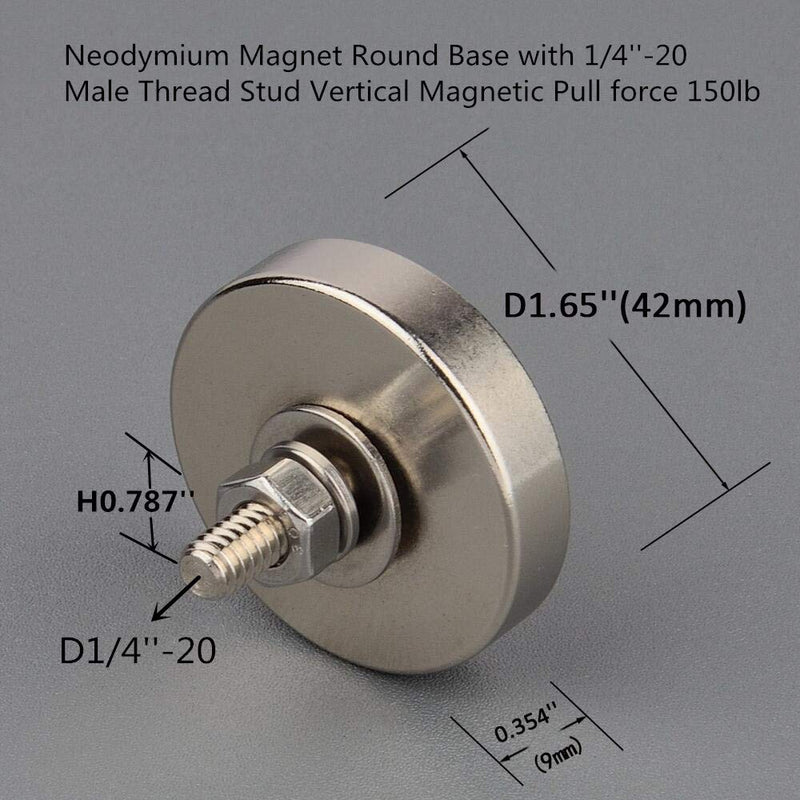 Mutuactor 2PCS Super Powerful Neodymium Round Magnet with 1/4''-20