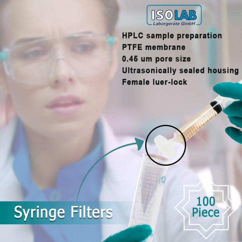 ISOLAB USA - Syringe Filters. Pack of 100. PTFE Membrane 25mm Diameter 0.45um Pore Size Non Sterile. Water, Chemicals and Beverage Filtration. - LeoForward Australia