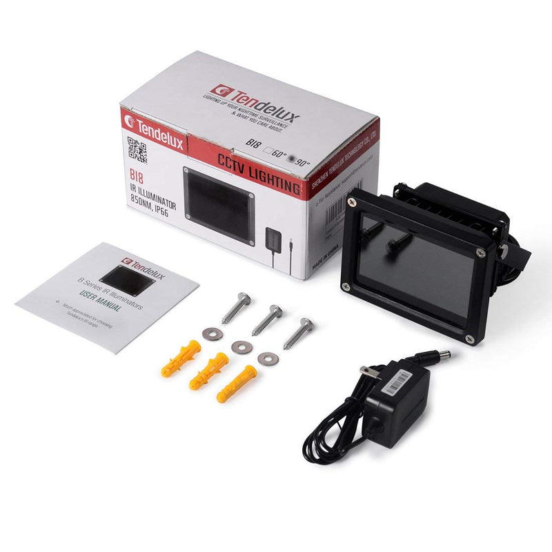  [AUSTRALIA] - Tendelux 120ft IR Illuminator | BI8 Compact and Powerful 90° Infrared Light for CCTV Security Camera (w/Power Adapter) 8W-IR