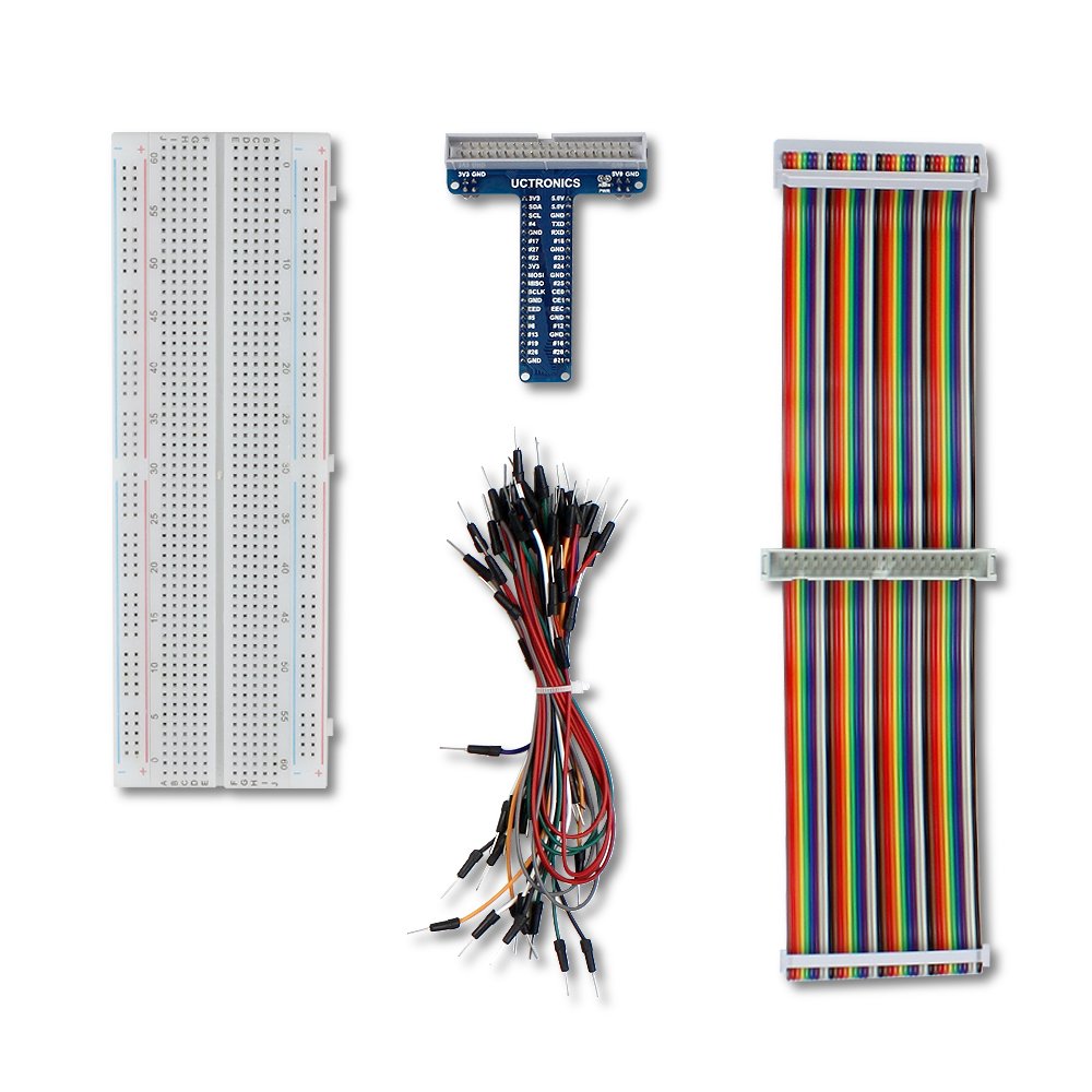  [AUSTRALIA] - UCTRONICS GPIO Breakout Kit for Raspberry Pi Pico- Assembled Pi T- Type Breakout + 830 Tie Points Solderless Breadboard + 40 Pin Male - Female - Male Rainbow Ribbon Cable + 65pcs Jump Wires