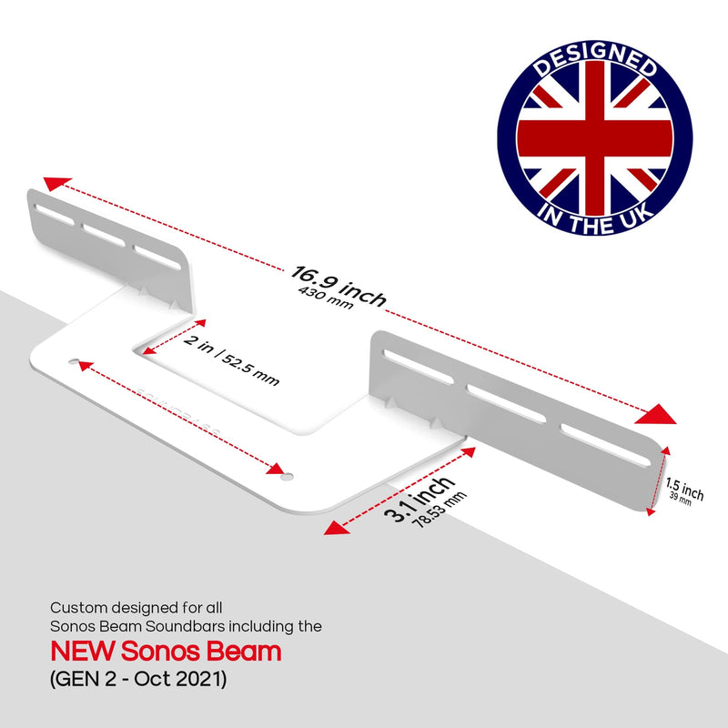  [AUSTRALIA] - Soundbar Mount for Sonos Beam Compatible with Generation 1 & 2 Sonos Beam Sound Bar Includes All Necessary Mounting Hardware, Mounts Bracket, White