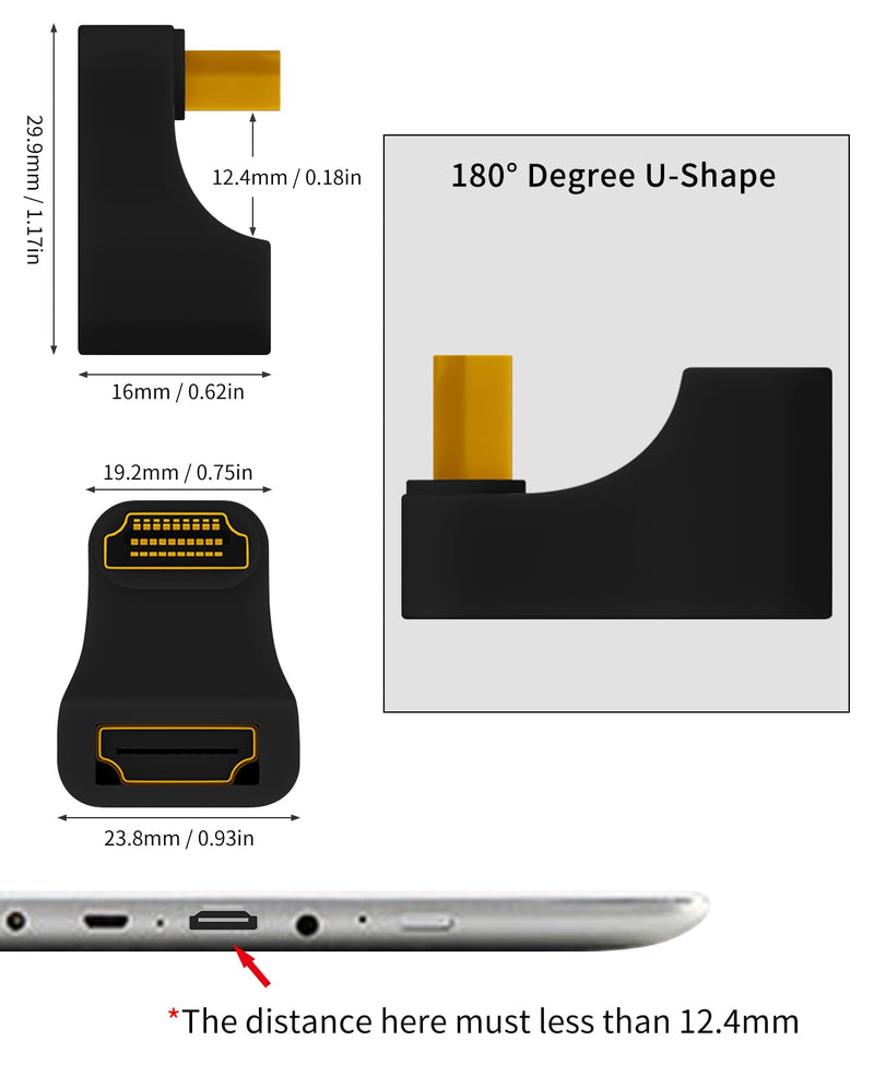 [AUSTRALIA] - Poyiccot 8K HDMI U Shape Adapter, 180 Degree HDMI Adapter, Down Angle HDMI 2.1 Extender Adapter 48Gbps HDMI Male to Female Extension Adapter with LED Indicator for HDTV, PS5, Laptop, 1pack