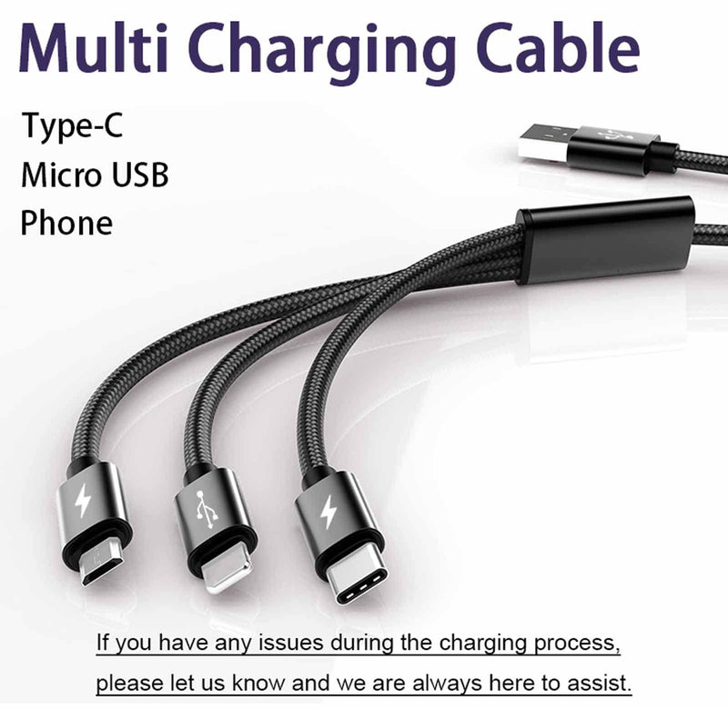  [AUSTRALIA] - Multi Charging Cable, 10FT Long, Universal 3 in 1 Multiple Ports Devices Cable With USB Type C/Micro USB Port, Nylon Braided, Awnuwuy Multi Charger Cord for Cell Phone, Tablet, and Car Charger (Black) Black
