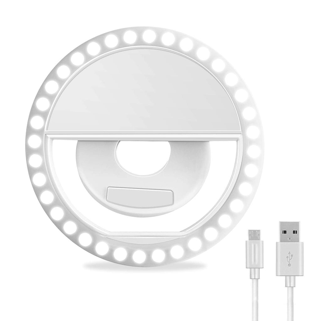  [AUSTRALIA] - Selfie Ring Light, XINBAOHONG Rechargeable Portable Clip-on Selfie Fill Light with 36 LED for iPhone/Android Smart Phone Photography, Camera Video, Girl Makes up (White) White