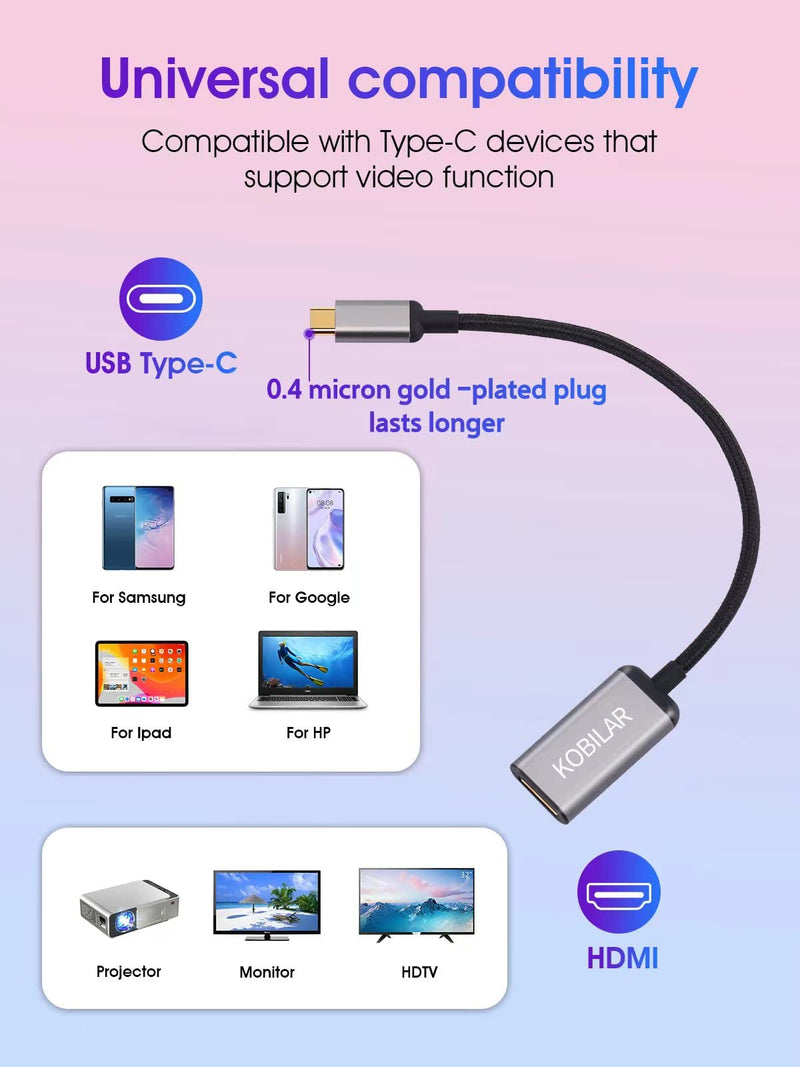  [AUSTRALIA] - Kobilar USB C to HDMI Adapter - High Resolution（4K@60Hz） USBC to HDMI Aluminum Shell HDMI to USB C Adapter with 30-Micron Gold Plug for Apple iPad MacBook Pro/Air,Thunderbolt 4/3，Galaxy/Monitor Grey