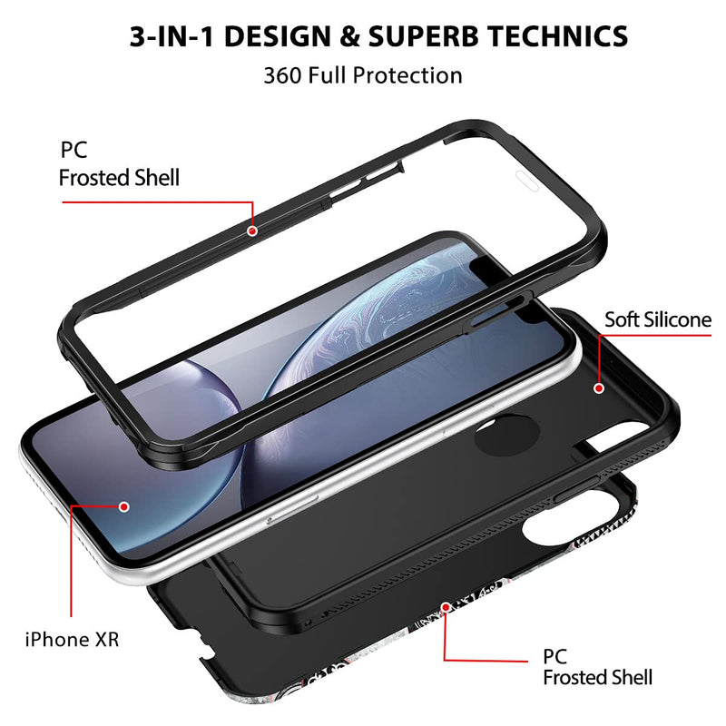  [AUSTRALIA] - Hekodonk for iPhone XR Case Built in Screen Protector Heavy Duty High Impact PC TPU Bumper Full Body Protective Shockproof Anti-Scratch Cover for Apple iPhone XR 6.1 Inch 2018-Marble Black Marble Black