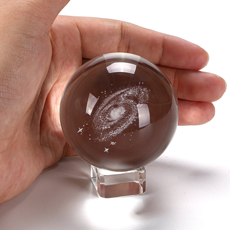 OwnMy Galaxy Crystal Ball Glass Sphere Display Globe Paperweight Healing Meditation Ball with Clear Stand for Creative Gift (60MM/2.4") 2.3" / 60MM - LeoForward Australia