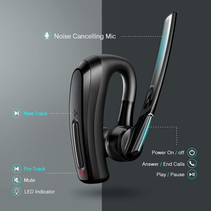  [AUSTRALIA] - Bluetooth Headset, Bluetooth Earpiece 16 Hours Talktime with CVC8.0 Noise Cancelling Mic Mute Key Hands-Free Earphones for Cell Phones PC Laptop Business Truck Driver Office Call Center Skype