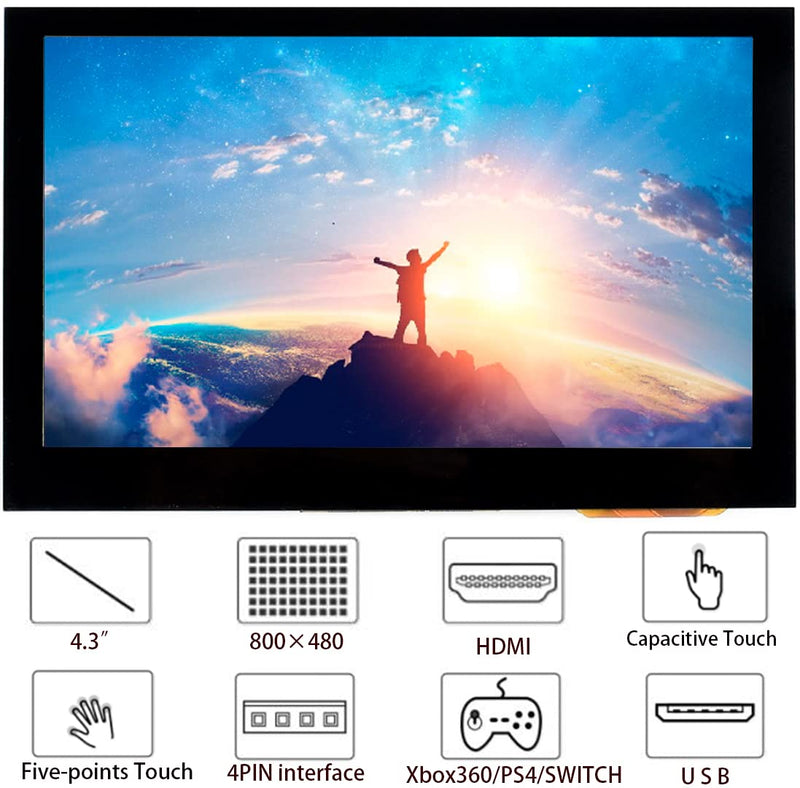  [AUSTRALIA] - 4.3inch HDMI LCD 800x480 IPS Capacitive Touch Screen HDMI Interface Support All Version Raspberry Pi 4B/3B+/3B/2B/Zero/Zero W/Zero WH,Jetson Nano BB Black Banana Pi Windows 10/8.1/8/7