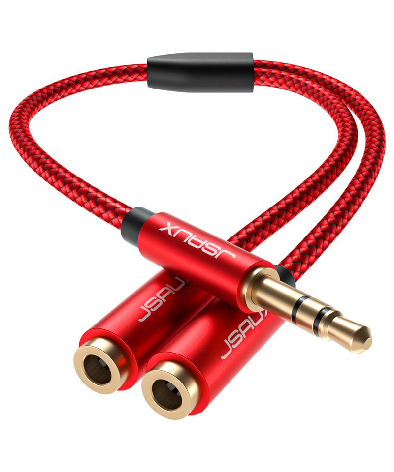  [AUSTRALIA] - JSAUX Headphone Splitter 4ft, Audio Splitter 3.5mm Male TRS to 2 Dual 3.5mm Female Adapter Nylon-Braided Stereo Y Splitter for iPhone, Samsung, Tablets, Laptop, Playstation and More [Red]… Red 1