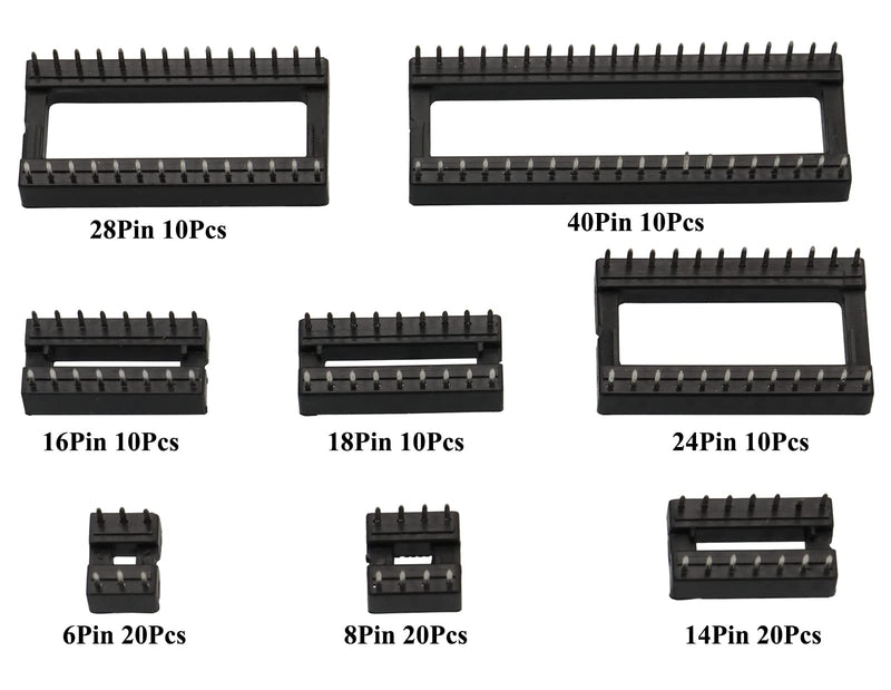  [AUSTRALIA] - Raogoodcx 110pcs Double Row DIP IC Socket 2.54mm Pitch IC Socket Soldering Kit with 6 Pin,8 Pin,14 Pin,16 Pin,18 Pin,24 Pin,28 Pin,40 Pin