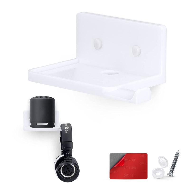  [AUSTRALIA] - BRAINWAVZ [EOL] 5” Small Shelf with Headphone Hanger, Adhesive & Screw in, for Bluetooth Speakers, Cameras, Plants, Toys, Books & More (RF2105-HP, White) [EOL] SideShelf Headphones