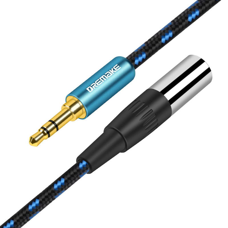  [AUSTRALIA] - DREMAKE 3-Pin Mini XLR to Jack 3.5mm Plug Stereo Audio Balanced Cable, 1/8" TRS 3.5mm Male to Mini XLR Male Adapter Cable for Cameras, Headphones, 1 Feet - Blue Tweed Braided 1Feet/30CM