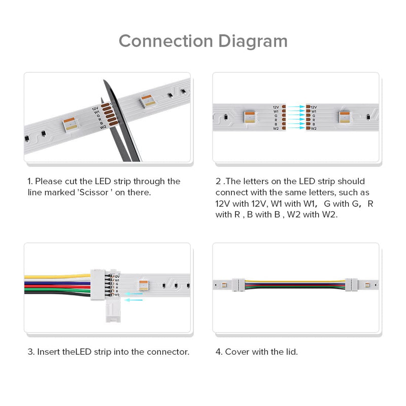  [AUSTRALIA] - BTF-LIGHTING 5PCS 6Pin 12mm Wide Dual End with 15cm Long Cable LED Strip Solderless DIY Connector Adapter Conductor for RGBCCT RGBWW LED Flexible Strip Light