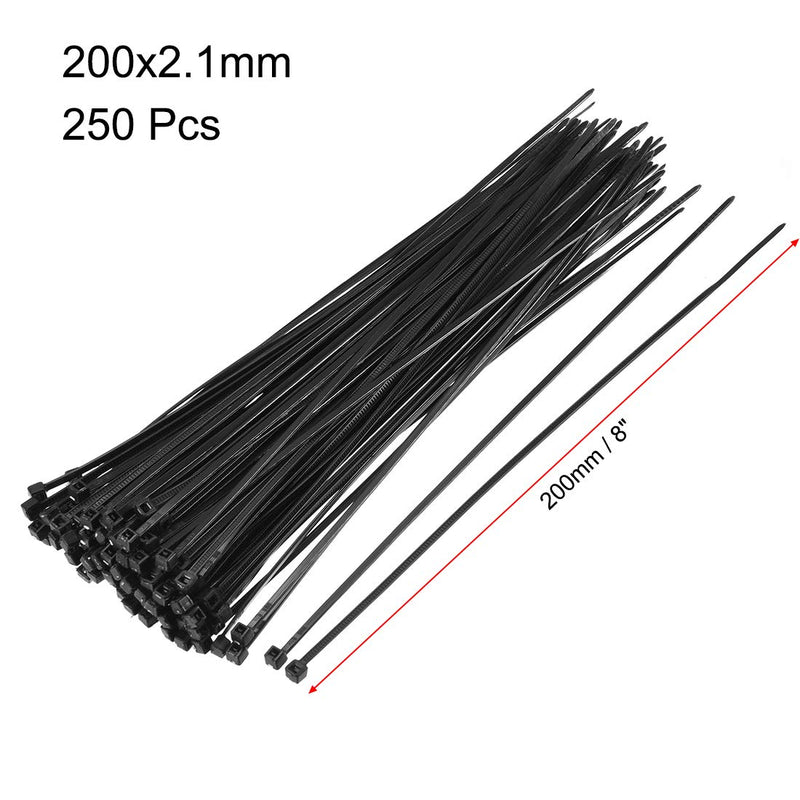  [AUSTRALIA] - uxcell Nylon Cable Ties 8 Inch Self-Locking Zip Ties 0.08 Inch Width Black 250pcs