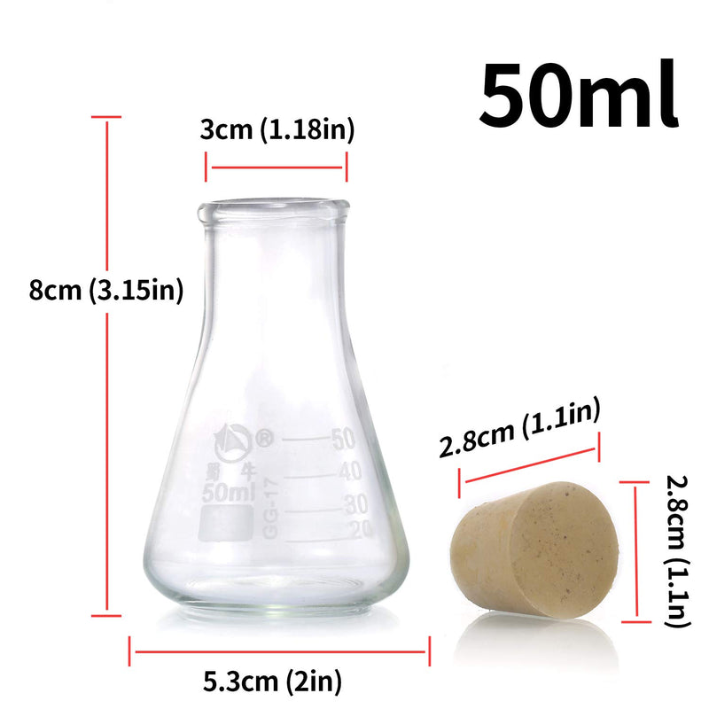 Young4us Glass Erlenmeyer Flask Set, (250 ml, 150 ml & 50 ml) Graduated Borosilicate Glass Erlenmeyer Flasks with Rubber Stoppers & Accurate Scales for Lab, Experiment, Chemistry, Science Studies etc - LeoForward Australia