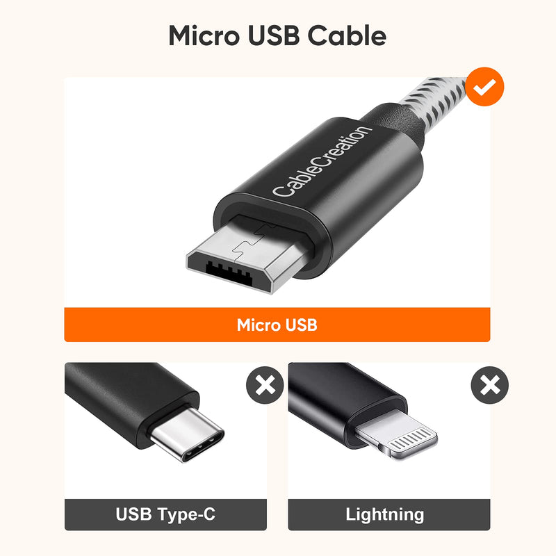  [AUSTRALIA] - CableCreation 2-Pack USB to Micro USB Cable, Fast Charging Short Micro USB Triple Shielded Fast Charger Cable, Compatible with Roku Streaming TV Stick, PS 4, Power Pack, Android Phone, 0.5 ft - Black 0.5FT Black Aluminum