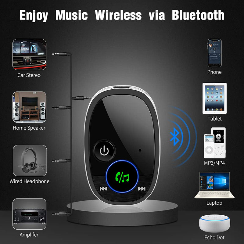  [AUSTRALIA] - Golvery Bluetooth Aux Adapter for Car, Wireless Bluetooth 5.0 Receiver for Home Stereo/ Wired Speaker/ Headphones, Noise Cancelling Mic for Hands-Free Call, Volume Control, 3.5 Aux Port, Plug n Play