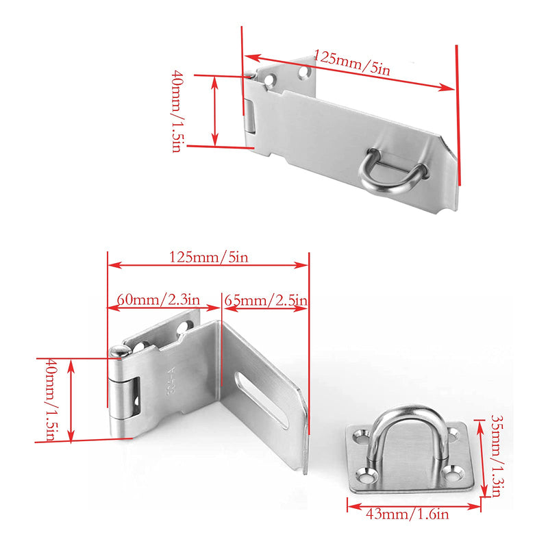  [AUSTRALIA] - 2set 5 Inch Stainless Steel Padlock Hasp,Door Hasp Latch Lock and 90 Degree Right Angle Padlock Hasp,Security Door Clasp Hasp Lock Latch,with Screws(DB-18）