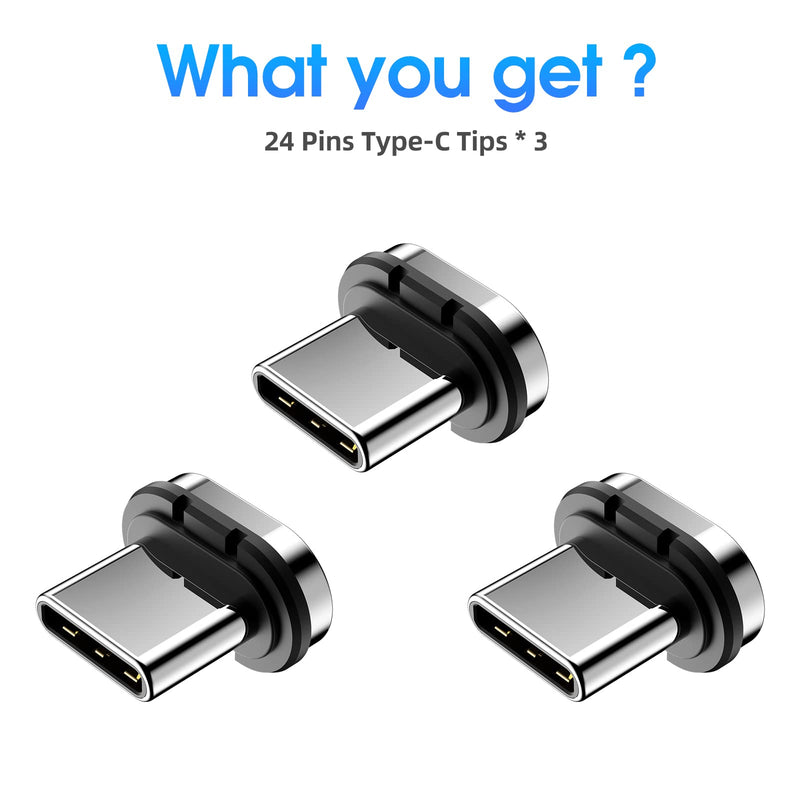  [AUSTRALIA] - 24pins Magnetic USB C Connector Tips Head (3 Pack) Compatible for Most Type C Phone Cable Adapter Pad Tablet Devices 3 Pack - Only Tips