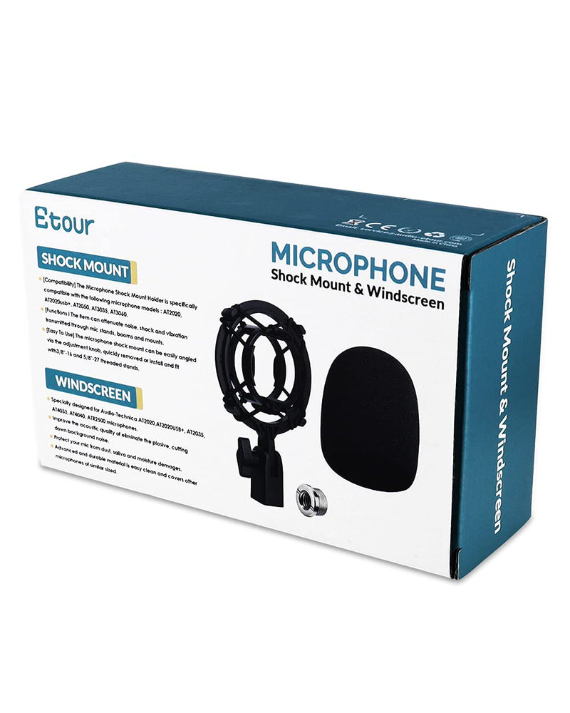  [AUSTRALIA] - Etour AT2020 Microphone Shock Mount with Pop Filter, [Custom Built for AT2020 Mic] Anti-Vibration Suspension Shock Mount Holder Clip Compatible with audio technica at2020 line Kit AT2020 Shock Mount with Windscreen