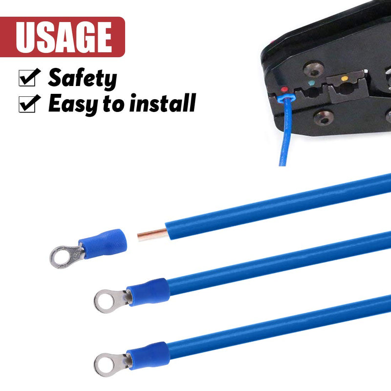 Hilitchi 100Pcs 16-14AWG Insulated Terminals Ring Electrical Wire Crimp Connectors (Blue, M4) - LeoForward Australia