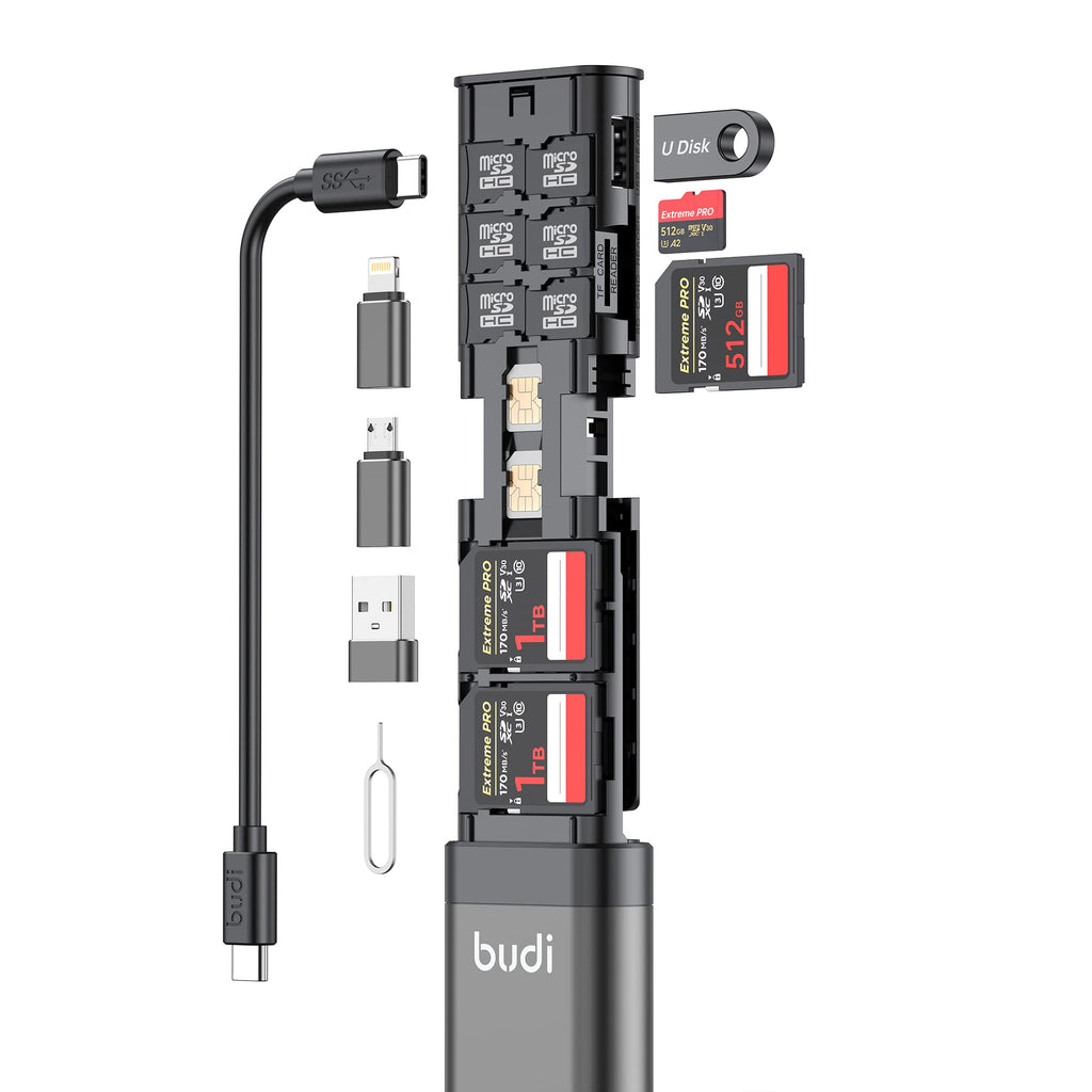  [AUSTRALIA] - BUDI [Upgrade]Multifunctional 9-in-1 SD Card Reader Cable and USB 3.0 Type-C Phone and External Camera and Computer Adapter with OTG Sync Charging and 5Gbps Transfer Memory Card High Speed Card Reader