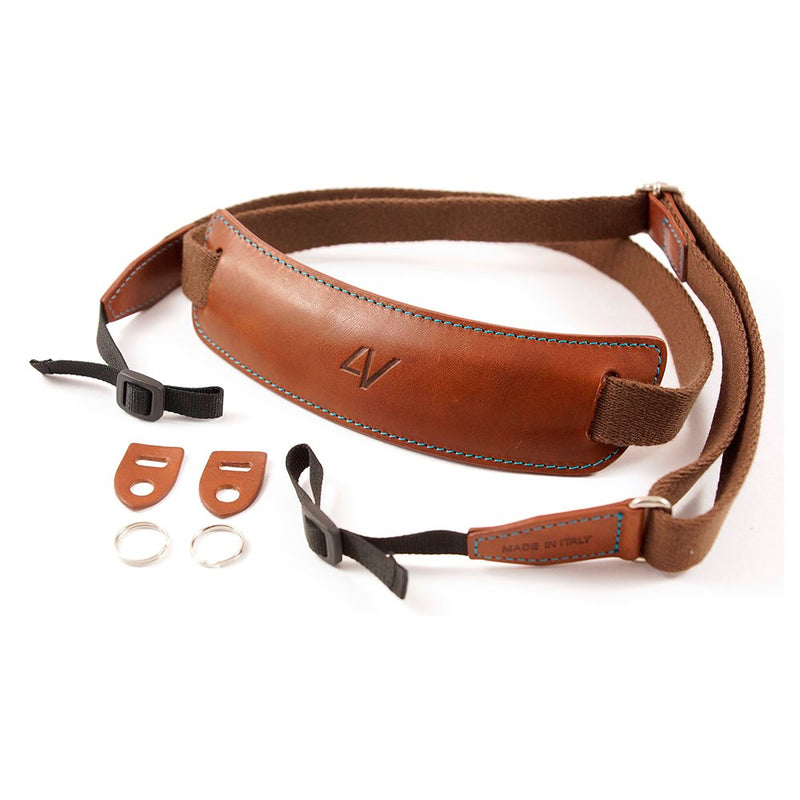  [AUSTRALIA] - 4V Design Lusso Tuscany Leather Large Handmade Leather Camera Strap w/Universal Fit Kit, Brown/Cyan (2LP01BVV2330) Brown/ Cyan