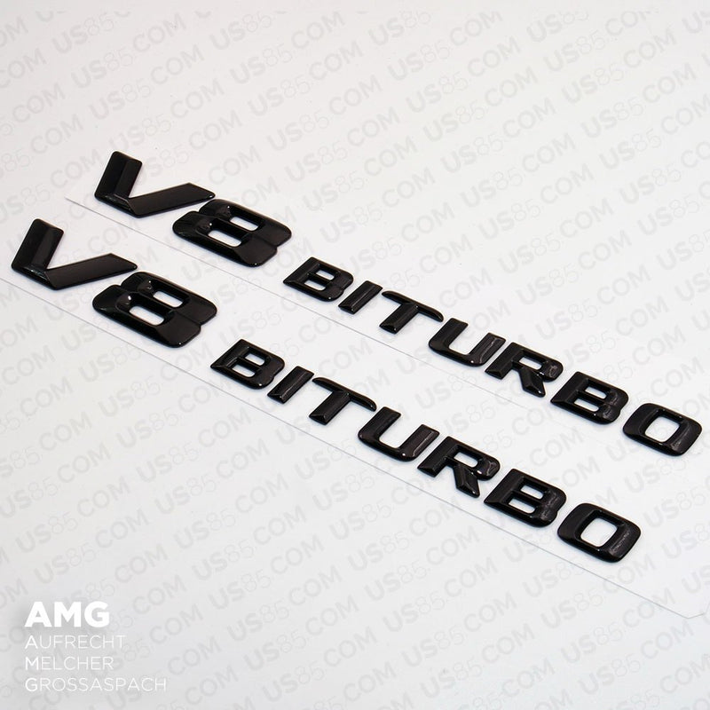 US85 For Mercedes-Benz V8 BITURBO Side Fender Left & Right Adhesive Nameplate Logo Emblem AMG Decoration Modified 2pcs (Gloss Black) - LeoForward Australia
