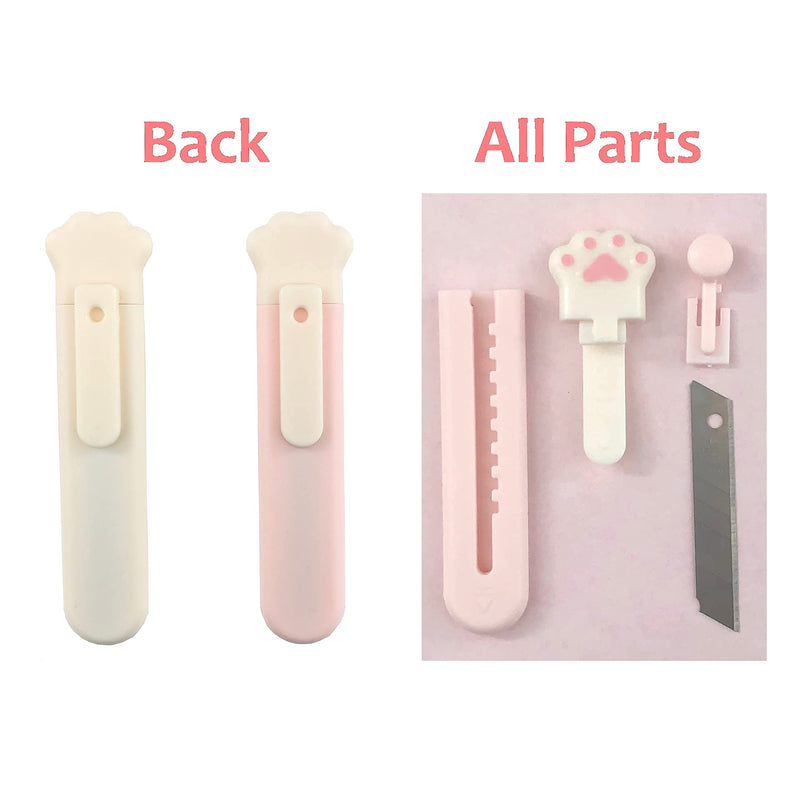  [AUSTRALIA] - BusyPet Kawaii Box Cutter Cute Box Cutter (2 pcs) Cat Paw Box Cutter Cute Letter Openers Cat Box Cutter Kawaii Knife Mini Cute Pocket Knife Cute Knife for Cat Lovers (Pink, White)