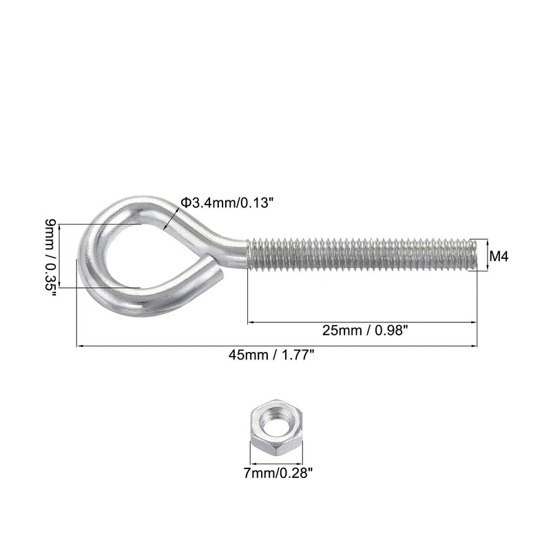  [AUSTRALIA] - uxcell M4x30mm Eye Hooks Screws Bolts Kit, 30pcs Carbon Steel Hanger Eyelet Hooks Screw with Hex Nuts for Metal Hook, Wood Terminal Ring Hooks