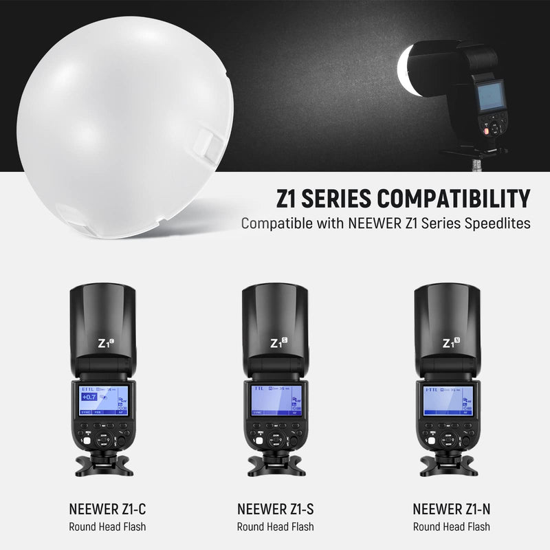  [AUSTRALIA] - NEEWER Magnetic Dome Diffuser for Z1 Round Head Speedlite Flash, Magnetically Attached Flash Dome Light Modifier for Z1-S, Z1-N, Z1-C Speedlite, M12