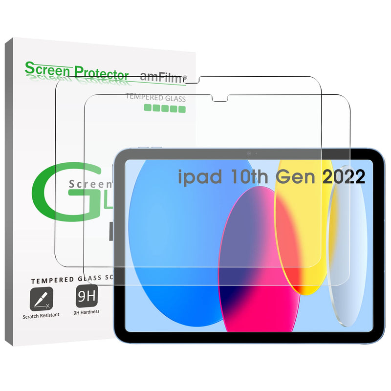  [AUSTRALIA] - amFilm 2-Pack Glass Screen Protector Compatible with iPad 10th Generation 10.9 Inch (2022), 9H Tempered Glass Screen Protector, Ultra Sensitive, Face ID & Apple Pencil Compatible