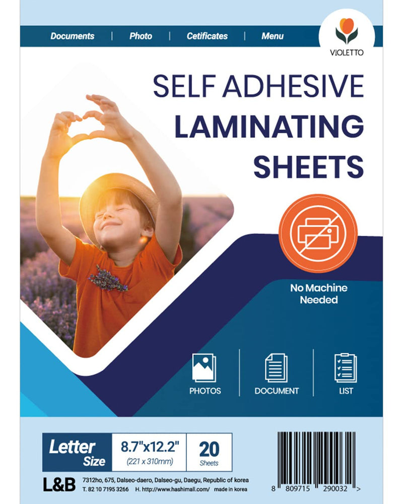  [AUSTRALIA] - 20 Pack Self Adhesive Laminating Sheets, 4 mil Thickness (8.5x11 inch) Peel and Stick Clear Self Seal Laminating Sheets by VIOLETTO 20 sheets