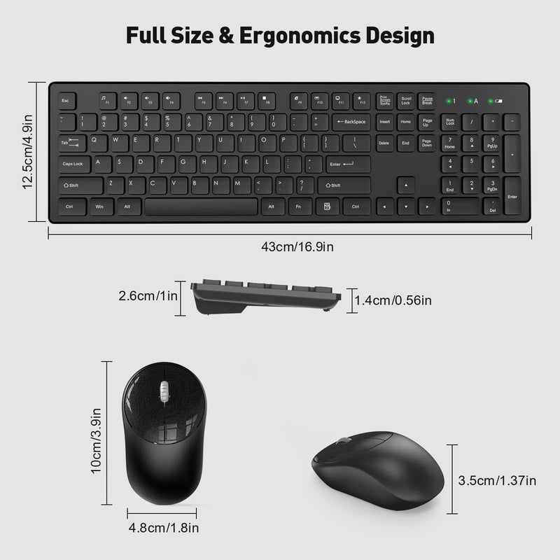 [AUSTRALIA] - Wireless Keyboard and Mouse Combo, Trueque 2.4GHz Cordless Full Size Computer Keyboard and 1600 DPI Silent Mouse for Computer, Laptop, PC, Desktop, Windows, Mac (Black) Black