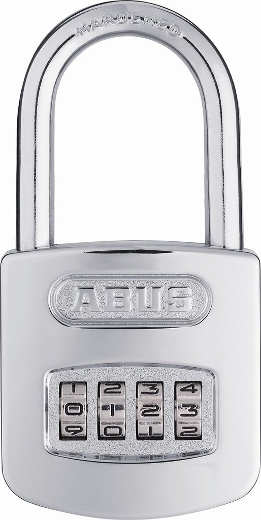  [AUSTRALIA] - ABUS 160/50HB50 Weatherproof Resettable Chrome Combination Padlock, 4 Dial, with 2" Long Shackle